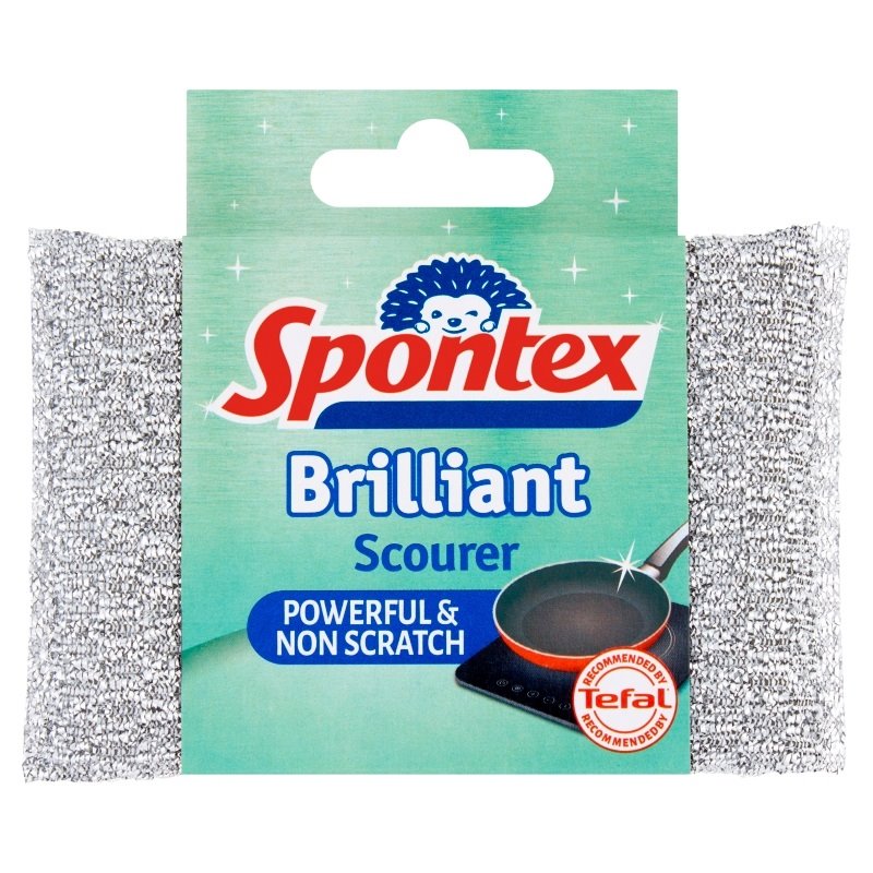 Genialny scourer Spontex jest potężny, bez zarysowania i łatwy do spłukania
